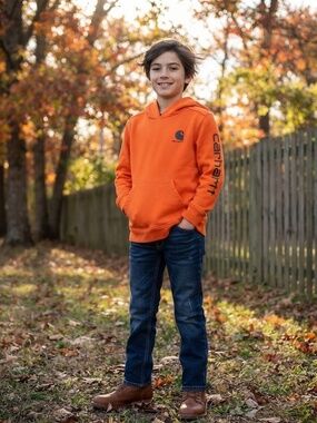 Carhartt Classic Long Sleeve Logo Pullover Hooded Sweatshirt Youth Orange 10-12